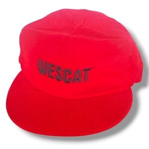 RARE Vintage 80s 90s WESCAT Red Black LOGO Trucker Hat Mens Snapback Cap Logo